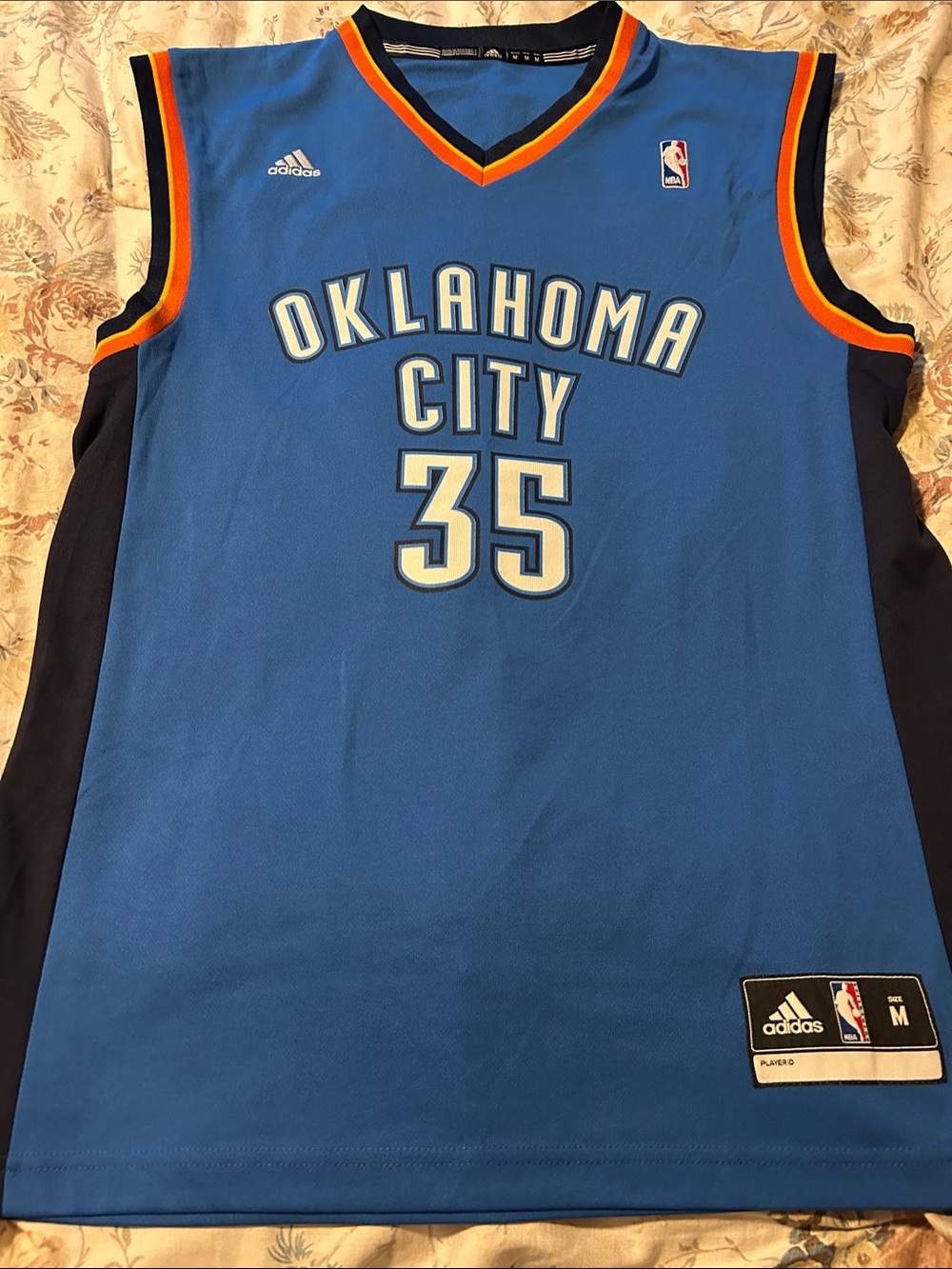 adidas Blue Oklahoma City Basketball Jersey #35 with Orange Trim